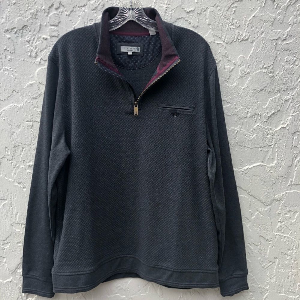 ‎TED BAKER Gray 1/4 Zip Long Sleeve Knit Pullover Jumper Size XXL